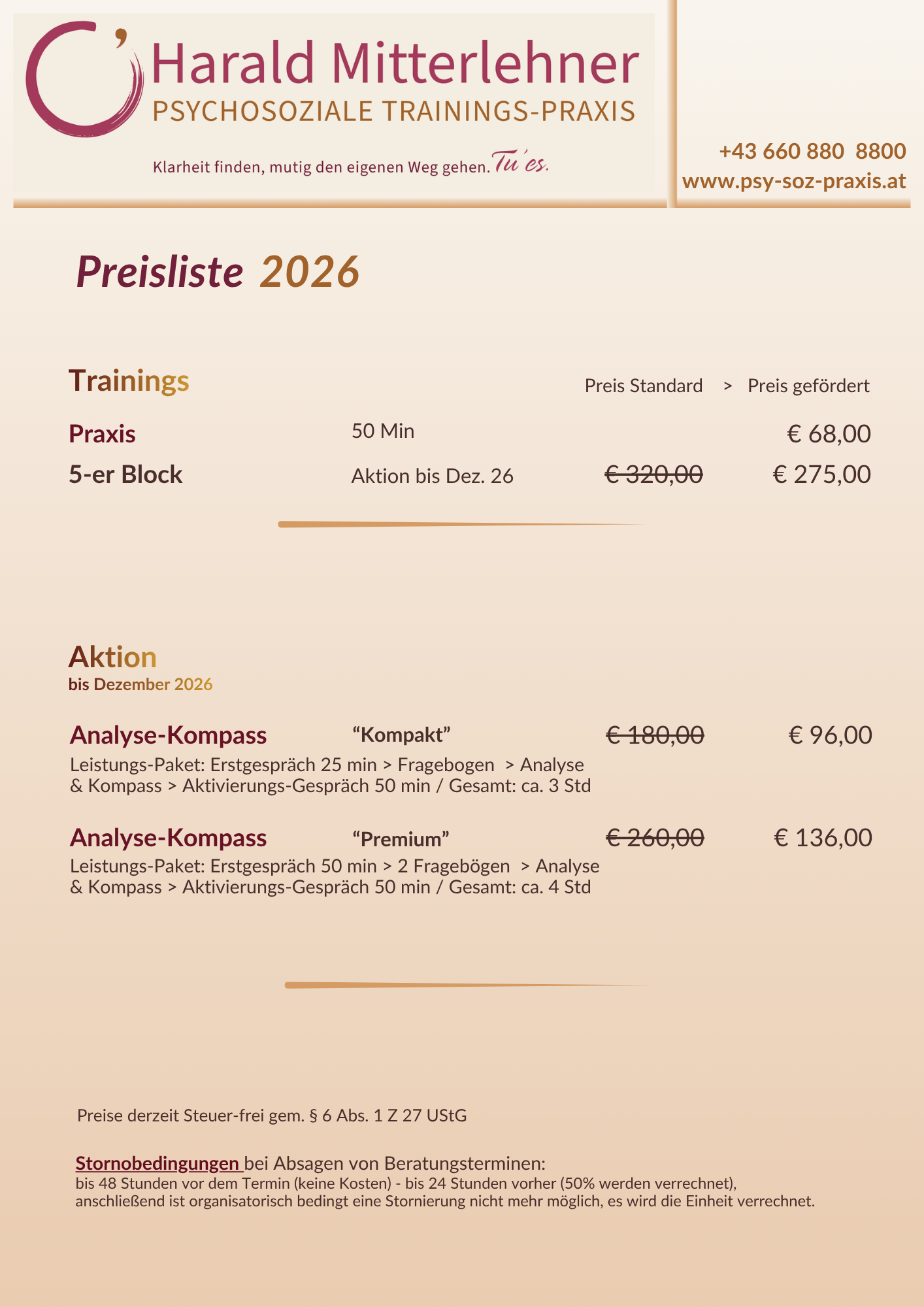 Preisliste Harald 2026